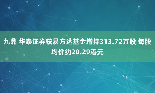 九鼎 华泰证券获易方达基金增持313.72万股 每股均价约20.29港元