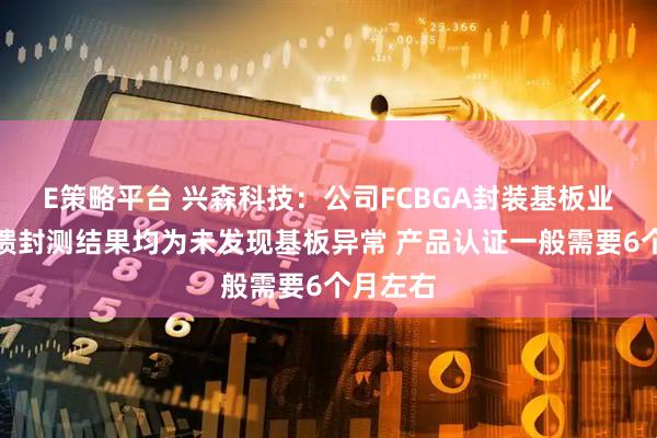 E策略平台 兴森科技：公司FCBGA封装基板业务已反馈封测结果均为未发现基板异常 产品认证一般需要6个月左右